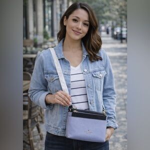 NWT Kate Spade New York Saffiano Leather Convertible Pouch Wristlet Blue Black